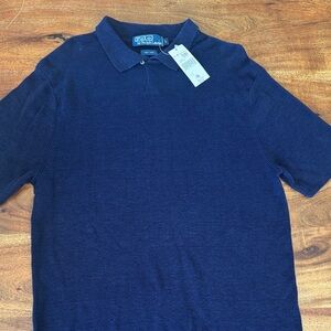 Polo Ralph Lauren 100% Linen Knit Polo Navy Blue Men's Large NWT